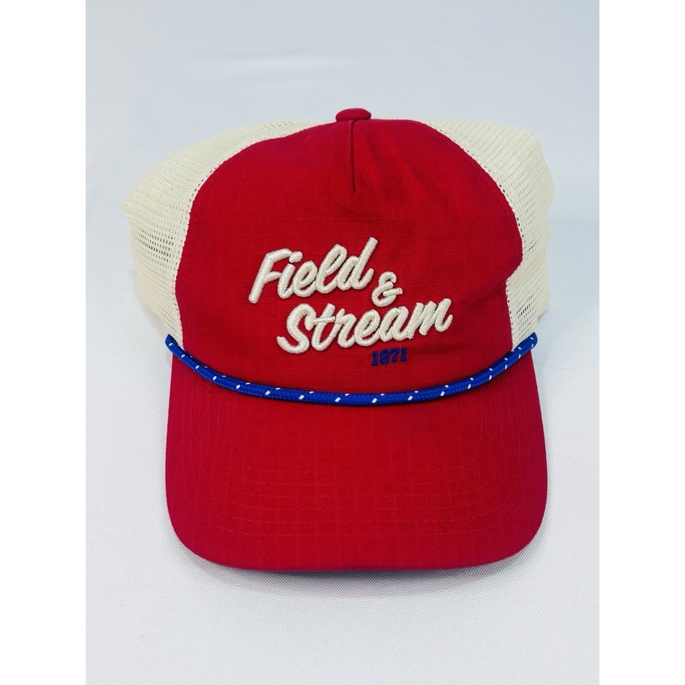 Field & Stream Hat Cap Snap Back Trucker Mesh Red Rope Embroidered Men's